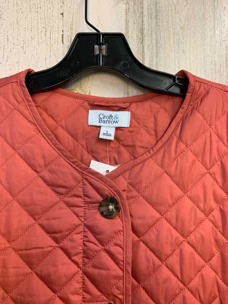 PRE-OWNED CROFT & BARROW Tops Size L Peach LONG SLEEVES Jacket/QUILTED BUTTON UP