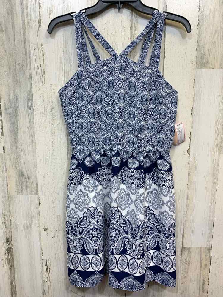 PRE-OWNED MONTEAU Dresses and Skirts Size S WHT/NVY FLORAL/PAISLEY Dress