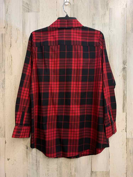 FOXCROFT Tops Size 10 RED/BLK Plaid LONG SLEEVES Shirt