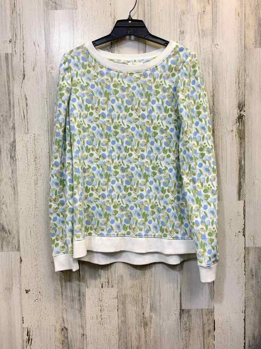 PRE-OWNED CROWN & IVY Tops Size M WHITE/GREEN/BLUE Floral LONG SLEEVES TOP/LONG