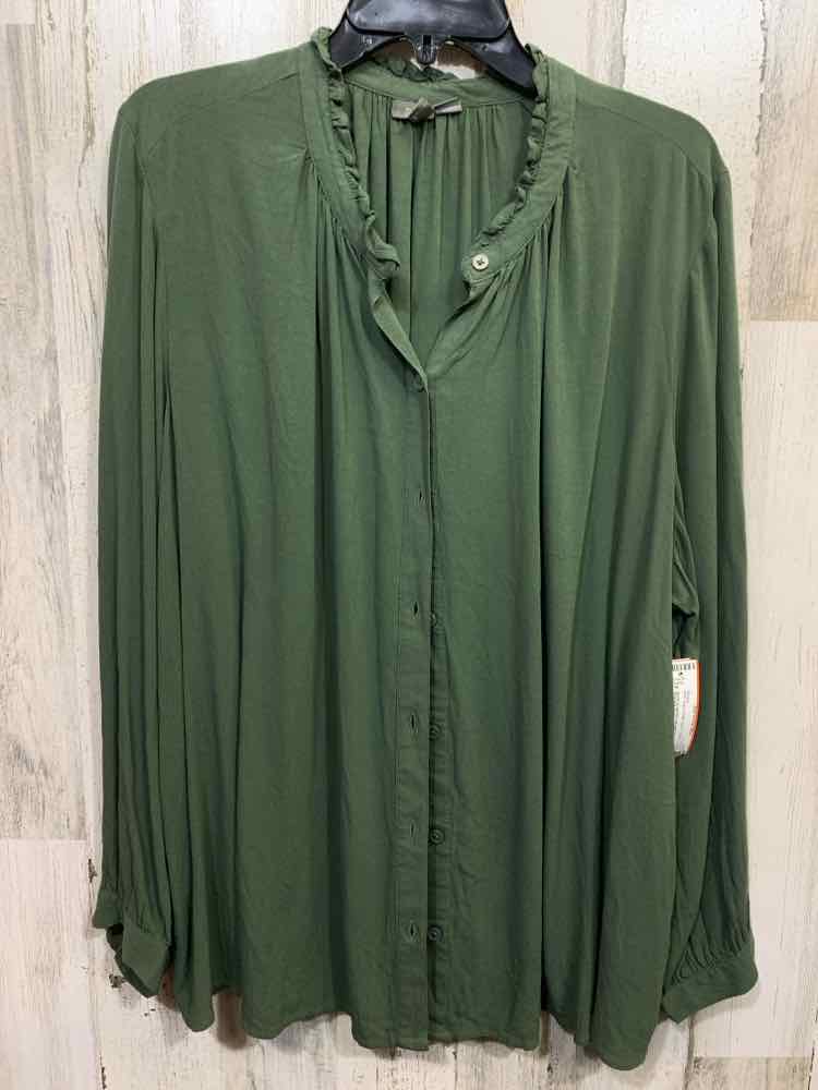 NWT STYLE & CO Tops Size 2X Green Solid LONG SLEEVE Blouse