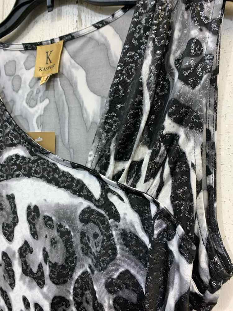 NWT KASPER Tops Size L BLACK/GRAY/WHITE CHEETAH TANK TOP Blouse/CHEETAH PATTERN