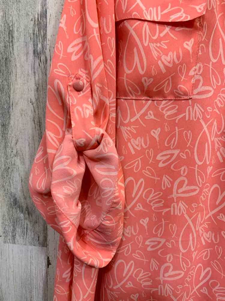 PRE-OWNED TORRID Tops Size 3 PINK/LIGHT PINK HEARTS 3/4 LENGTH Blouse/HEART PATT