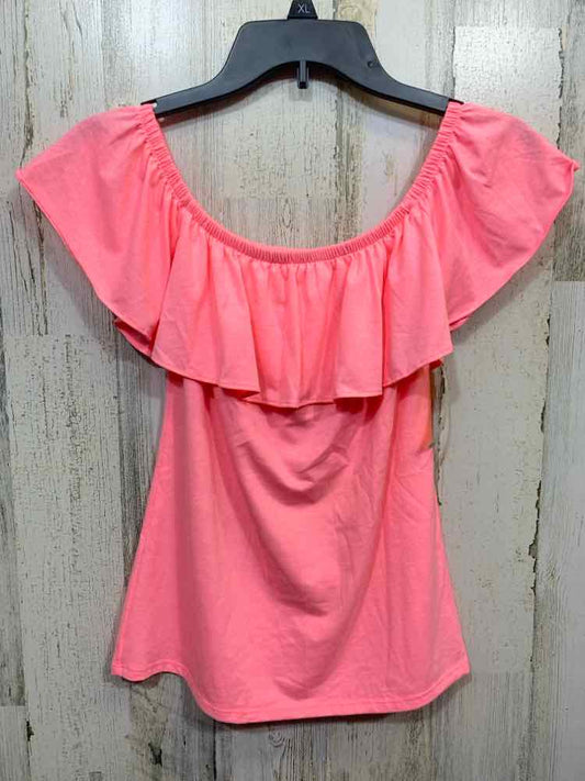 PRE-OWNED LILLY PULITZER XXS HOT CORAL SLEEVELESS/RUFFLE OFF THE SHOULDER Blouse