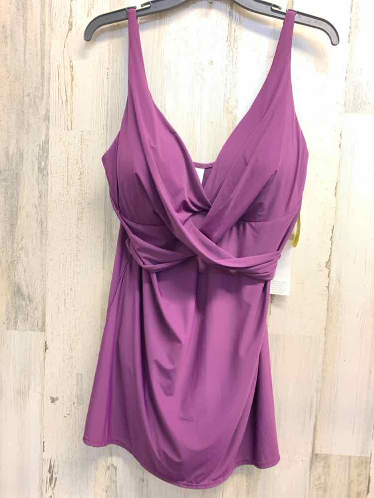 PRE-OWNED CALVIN KLIEN Swimwear Size 16 Purple Solid ONE PIECE Swimsuit