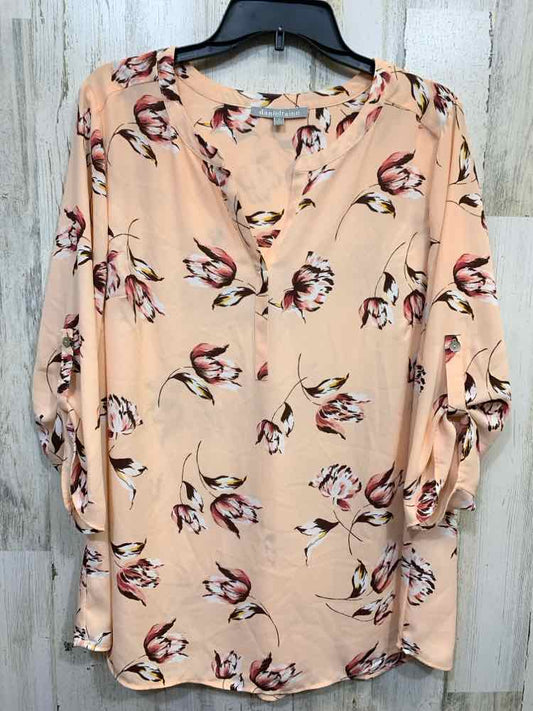 PRE-OWNED DANIELRAINN PLUS SIZES Size 1X WHT/BLK/PEACH Chiffon Floral Blouse