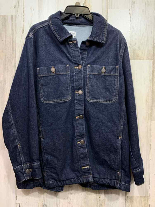 PRE-OWNED ANA/HEAVY DENIM LONG SLEEVE POINTED COLLAR BUTTON FRONT JACKET