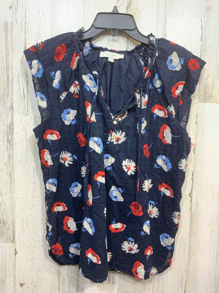 PRE-OWNED LOFT ANN TAYLOR Tops Size M WHT/NVY/RED Floral SLEEVELESS Blouse