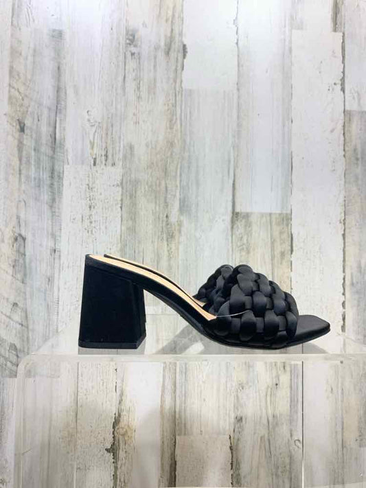 PRE-OWNED SODA SHOES Shoe Size 7 Black BRAID BLOCK HEEL High Heel/SLIDE ON OPEN