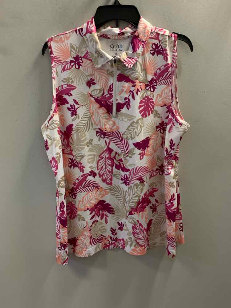 CROFT & BARROW Tops Size XL WHT/PNK/BGE Floral SLEEVELESS TOP