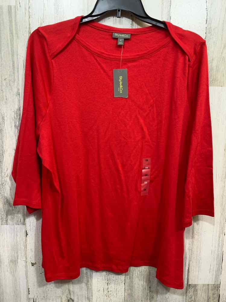 NWT STYLE & CO Tops Size 3X Red Solid 3/4 SLEEVE Blouse