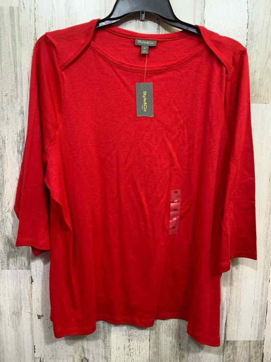NWT STYLE & CO Tops Size 3X Red Solid 3/4 SLEEVE Blouse