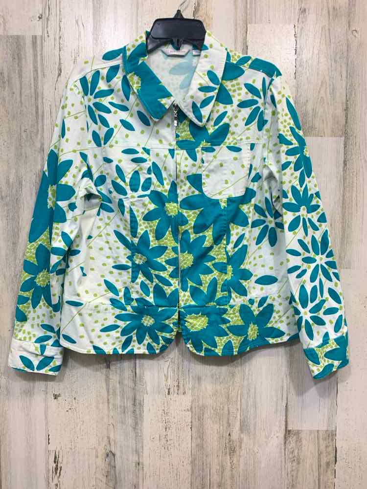 PRE-OWNED ERIN LONDON JACKETS / COATS Size L WHT/GRN/AQUA Jacket (Outdoor)/ZIP U