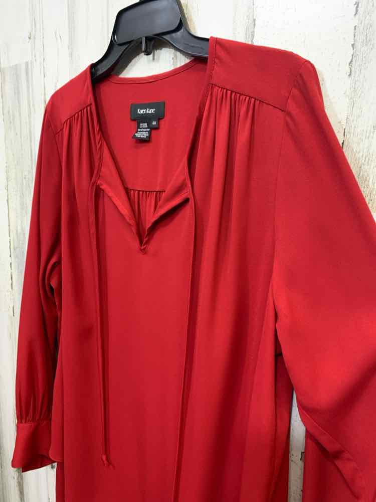 PRE-OWNED KAREN KANE Size 0X PLUS SIZES Red Solid 3/4 SLEEVE Blouse