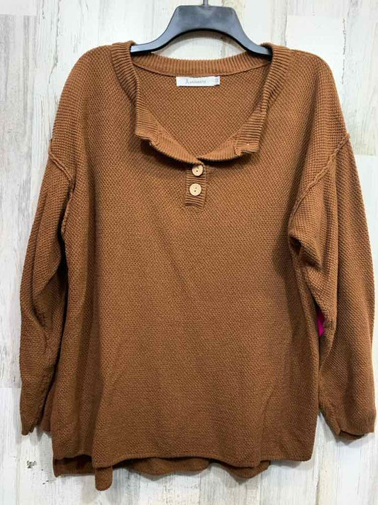 PRE-OWNED ANRABESS Size M Tops Brown LONG SLEEVE TEXTURED 1/2 BUTTON SWEATER