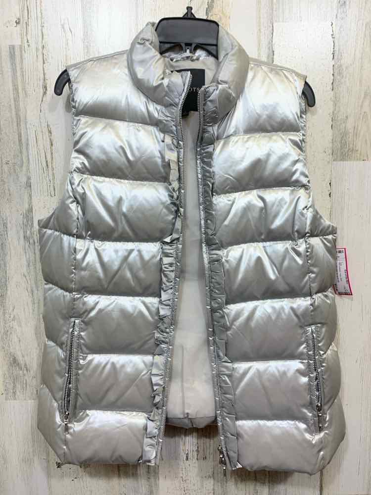 PRE-OWNED TALBOTS Size L Tops Silver Vest W/ RUFFLES
