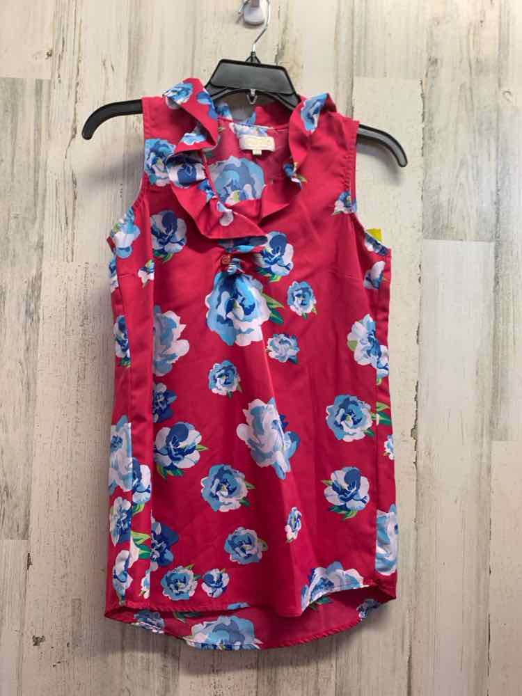 PRE-OWNED MUDPIE Tops Size XS PNK/WHT/BLU Floral SLEEVELESS/RUFFLED V NECK
