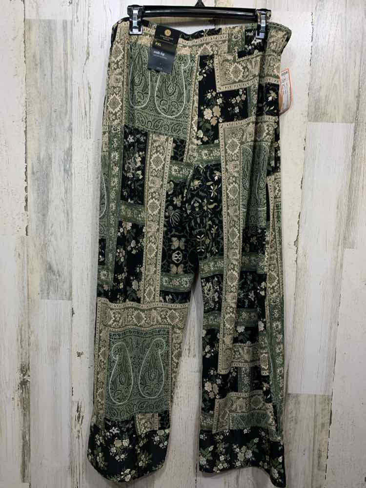 NWT Size PXL JM BOTTOMS GRN/BLK/WHT Paisley Pants