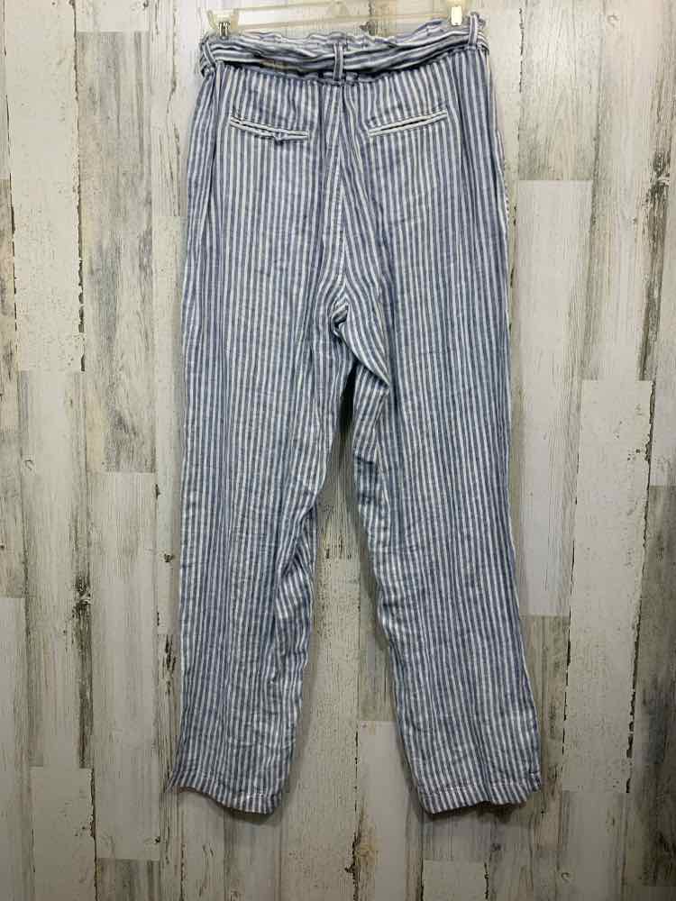 PRE-OWNED Size L SIGRID OLSEN BOTTOMS WHT/BLU Linen Stripe WIDE LEG Pants