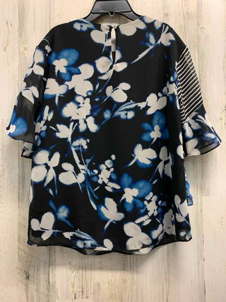 PRE-OWNED CALVIN Tops Size XS BLACK/BLUE/WHITE Floral 3/4 LENGTH TOP/3/4 FLORAL