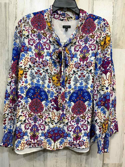 PRE-OWNED TALBOTS Tops Size 2X WHITE/MULTI COLORED Floral LONG SLEEVE TOP/TIE NE