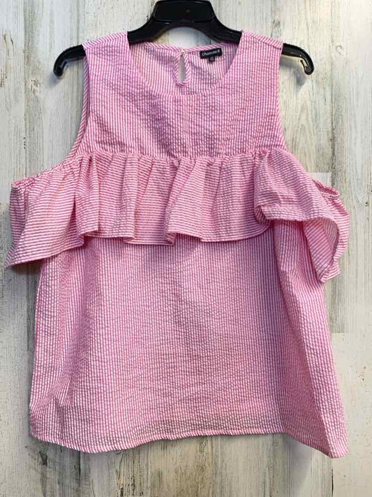 PRE-OWNED CHANCES R Tops Size XL PNK/WHT Stripe COLD SHOULDERS TOP