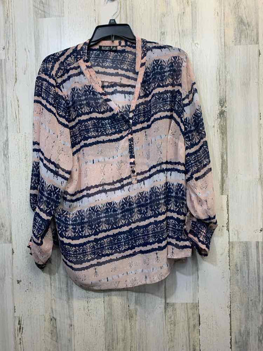 PRE-OWNED ANA PLUS SIZES Size 3X PINK/BLUE STRIPES & ABSTRACT LONG SLEEVES TOP/P