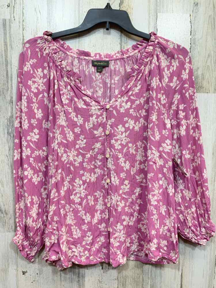 NWT STYLE & CO Tops Size 1X PNK/WHT Floral 3/4 SLEEVE Blouse