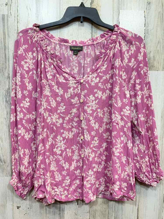 NWT STYLE & CO Tops Size 1X PNK/WHT Floral 3/4 SLEEVE Blouse