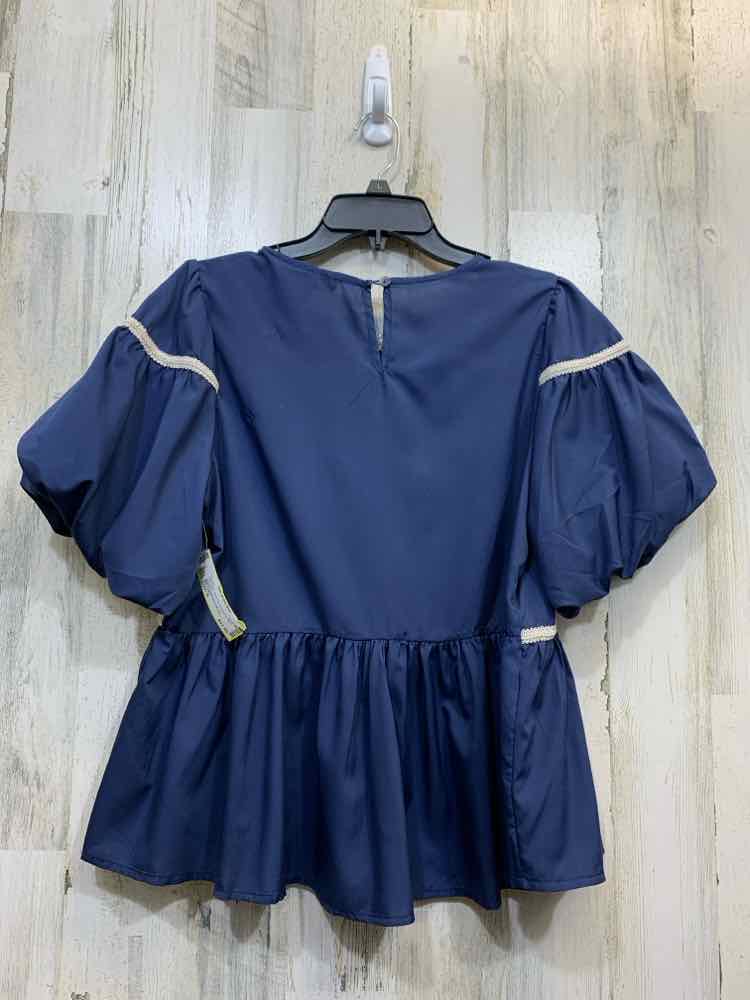 NWT SHE + SKY Tops Size S NAVY BLUE/WHITE BELL SLEEVES Blouse