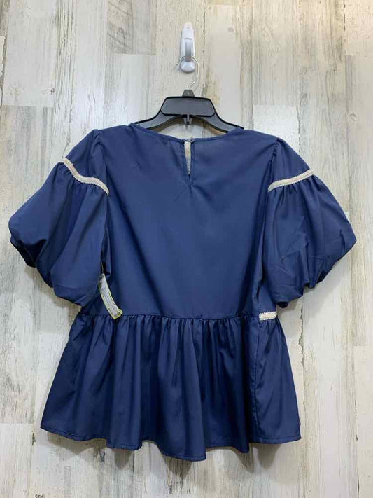 NWT SHE + SKY Tops Size S NAVY BLUE/WHITE BELL SLEEVES Blouse