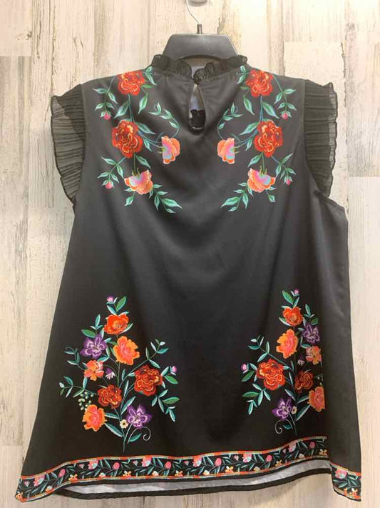 PRE-OWNED EMORY ROSE Tops Size L BLACK/RED/GREEN/PINK/ORANGE Floral Blouse/FLORA