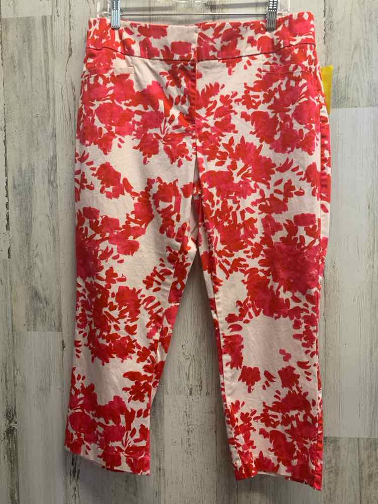 PRE-OWNED Size 12 7TH AVENUE STUDIO BOTTOMS CREAM/PINK/RED ANKLE Pants/FLORAL WA