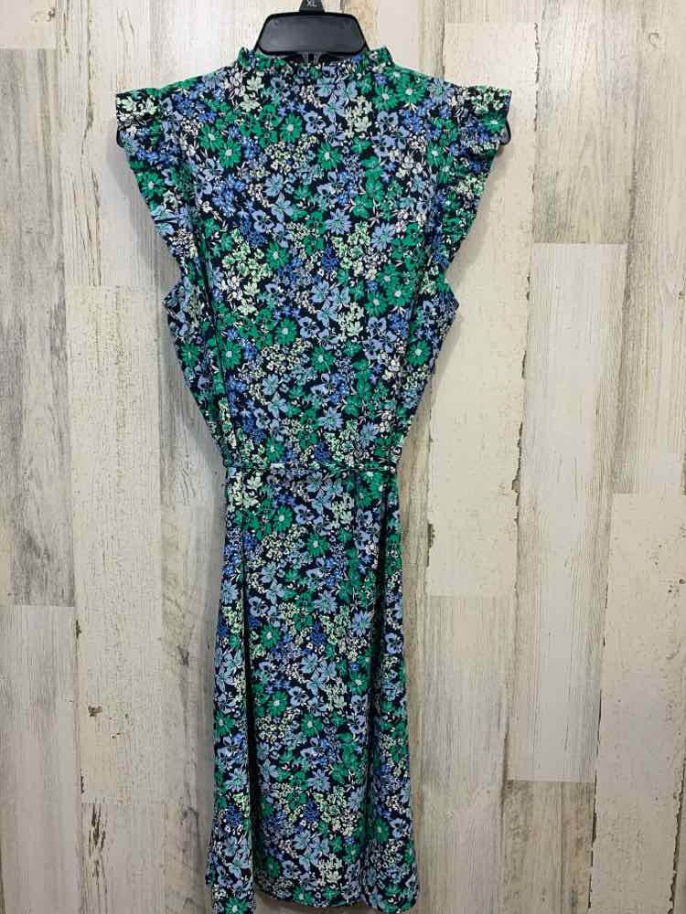 PRE-OWNED ANN TAYLOR Dresses and Skirts Size MP BLCK/GRN/BABY BLU Floral Dress/M
