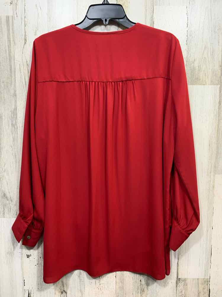 PRE-OWNED KAREN KANE Size 0X PLUS SIZES Red Solid 3/4 SLEEVE Blouse