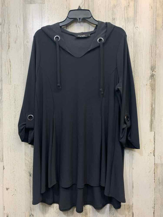 SYMPLI Tops Size 12 CHARCL/GRAY ELASTIC 3/4 LENGTH HOODED GATHERED BACK