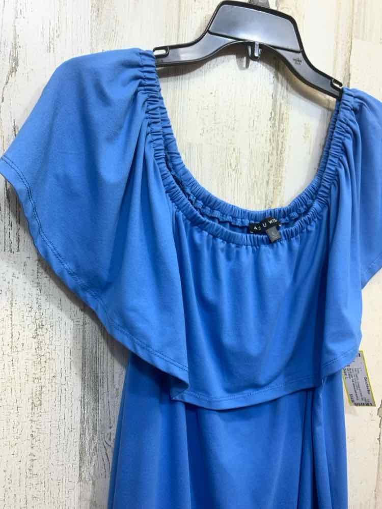 PRE-OWNED AS U WISH Dresses and Skirts Size L Blue Solid OFF SHOULDERS Dress/BLU
