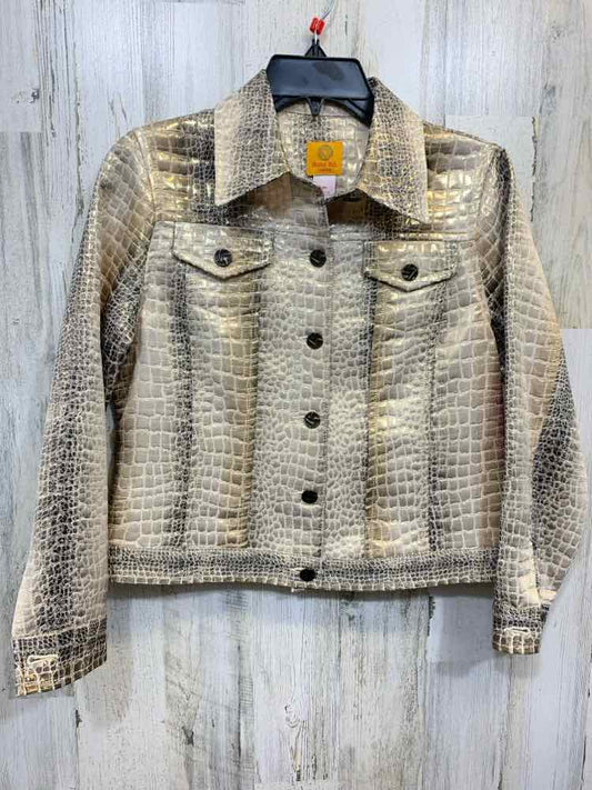 PRE-OWNED RUBY RD JACKETS / COATS Size 6P BROWN/GOLD/BEIGE CROCODILE Jacket/BROW