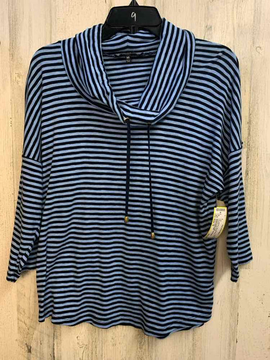 PRE-OWNED JONES NEW YORK Tops Size M NVY/BLU STRIP/X'S 3/4 SLEEVE /DRAWSTRING