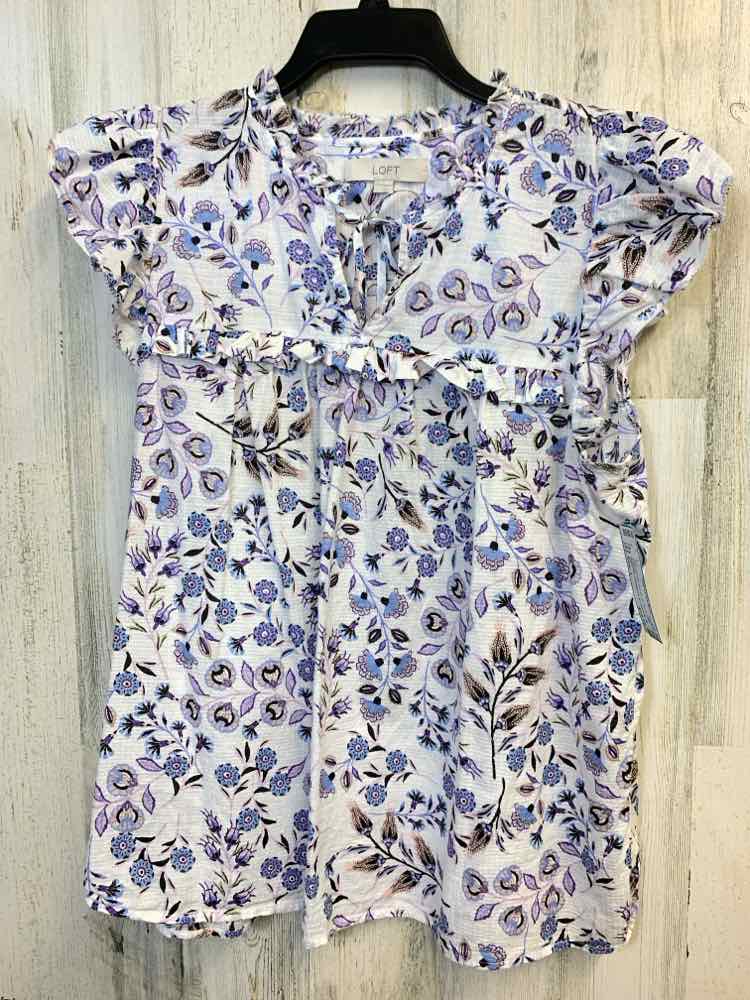 LOFT Tops Size L LAV/WHT/LT BLUE Floral CAP SLEEVE TOP