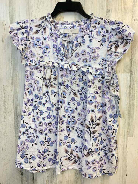 LOFT Tops Size L LAV/WHT/LT BLUE Floral CAP SLEEVE TOP