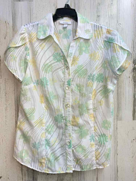 PRE-OWNED DRESSBARN Tops Size XL WHT/GRN Floral SHORT SLEEVES TOP