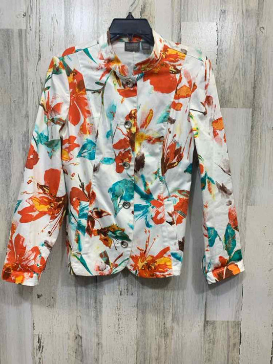 PRE-OWNED ADDITIONS BY CHICO'S Tops Size M WHITE/MULTI COLORED Jacket (Outdoor)/