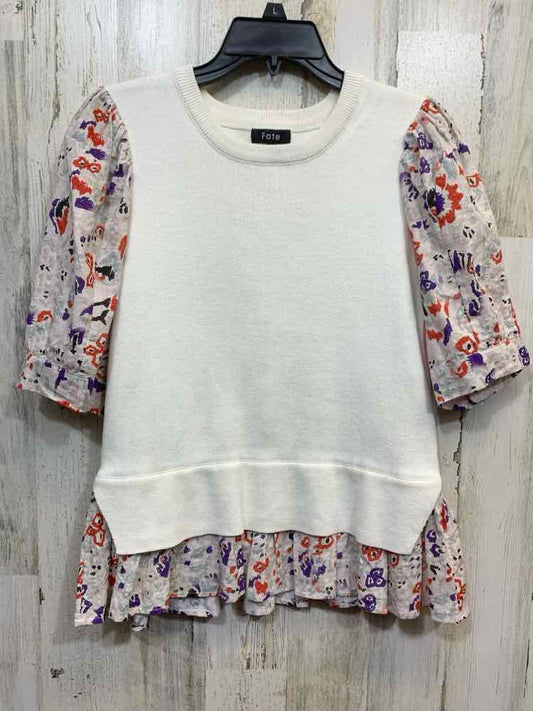 PRE-OWNED FATE Tops Size S WHT/PRPLE/RED/BLCK Floral SHORT SLEEVES Shirt/FLORAL