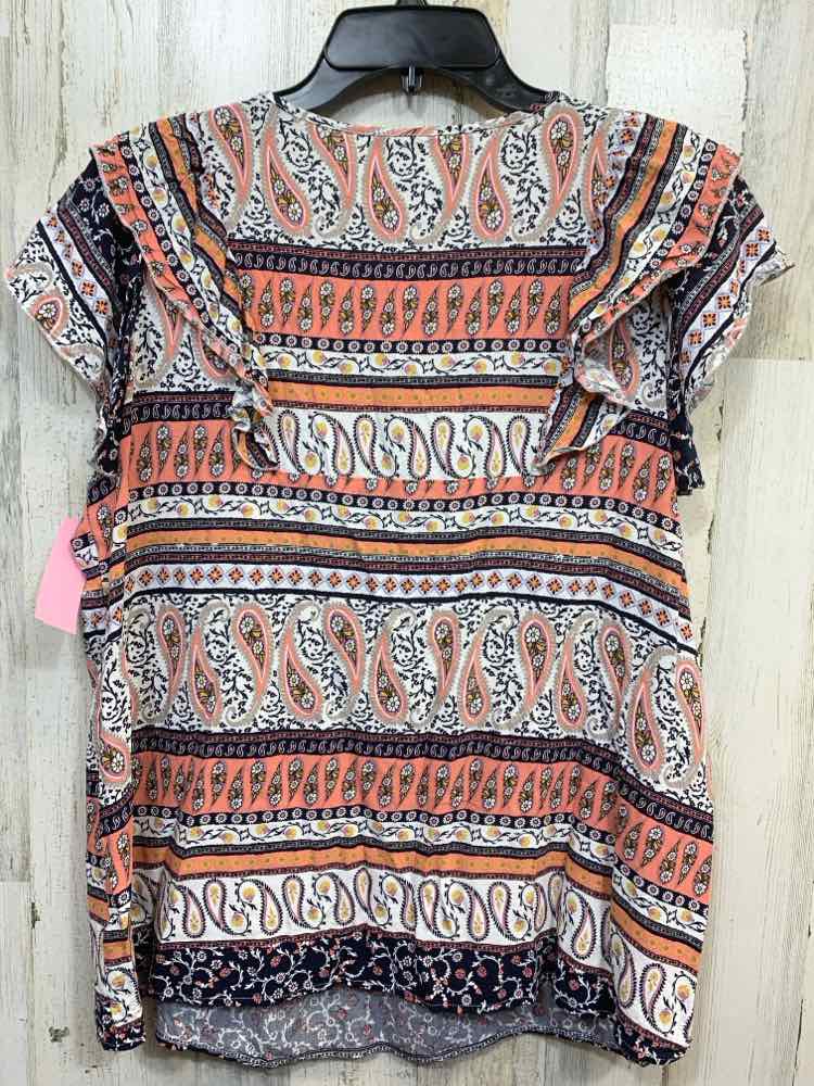PRE-OWNED CATO PLUS SIZES Size 18/20 BLK/WHT/ORNG Paisley RUFFLE SLEEVE Blouse