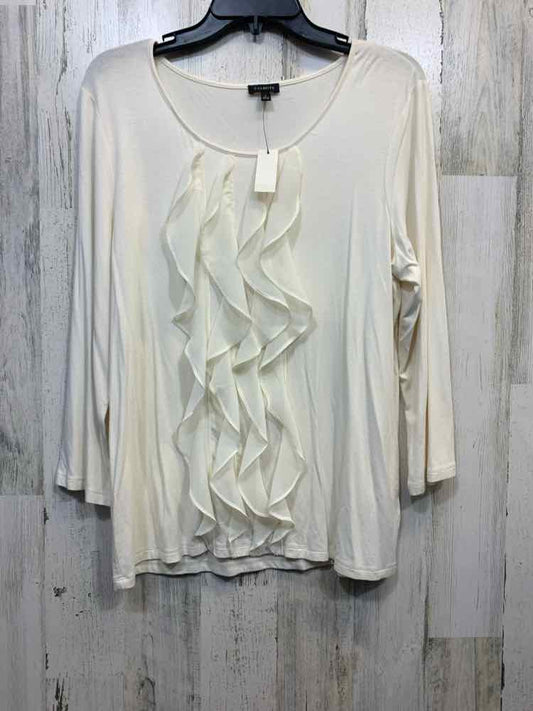 NWT TALBOTS Tops Size L BEIG/WHT RUFFLES T-shirt/BEIG TOP/RUFFLE DOWN THE MIDDLE