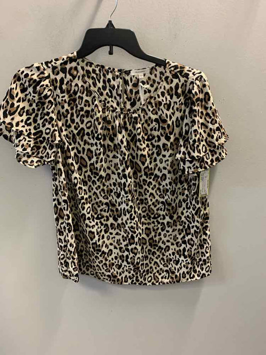 NWT PLEIONE Tops Size L BLK/TAN/BGE LEOPARD TOP