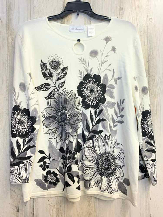 PRE-OWNED ALFRED DUNNER Tops Size L WHT/BLK Floral LONG SLEEVES TOP