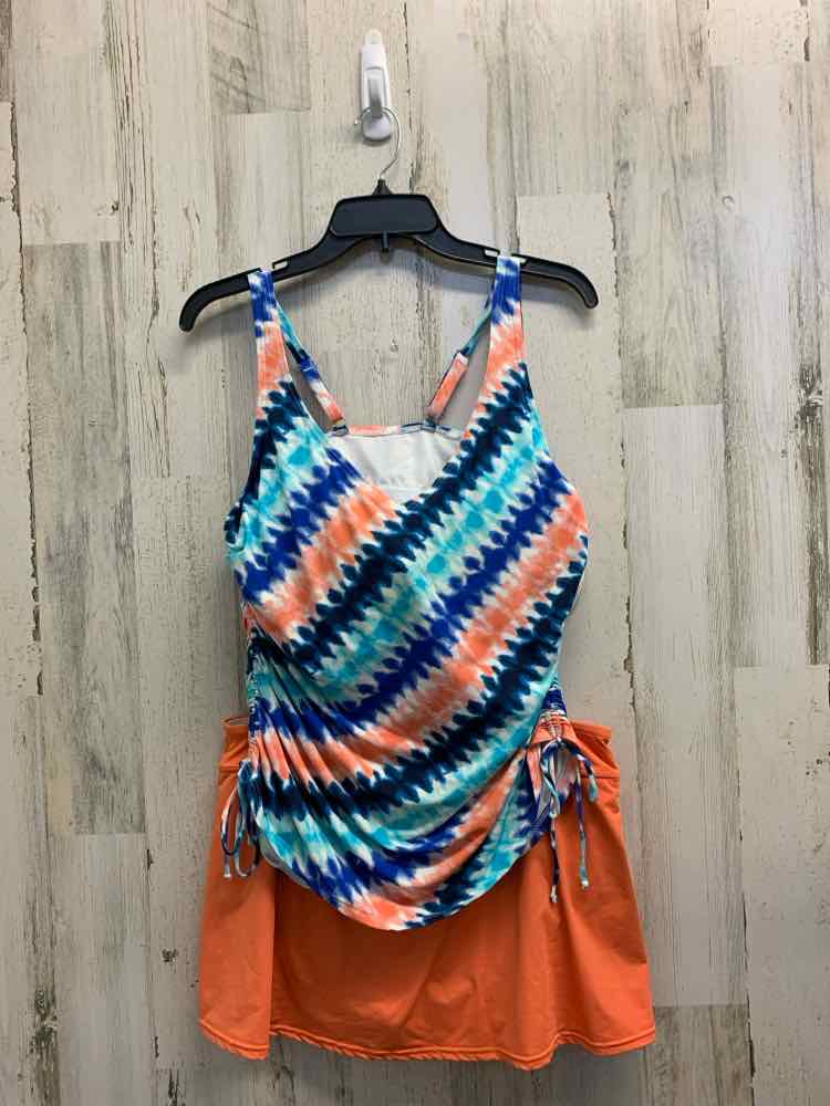 PRE-OWNED LANDSEND Swimwear Size 12 ORG/BLU/WHT TIE DIE 2PC Swimsuit