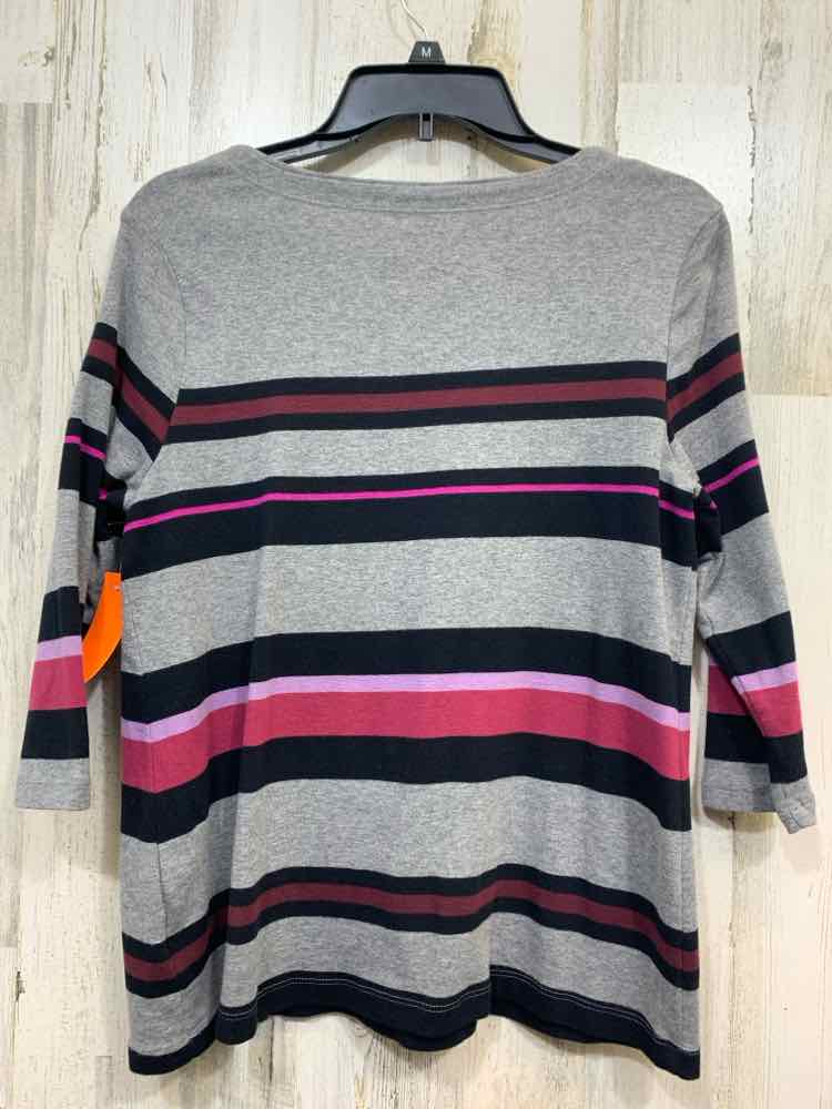 PRE-OWNED CROFT & BARROW Tops Size PM GRY/RED/BLK/LILAC Stripe 3/4 SLEEVE Blouse